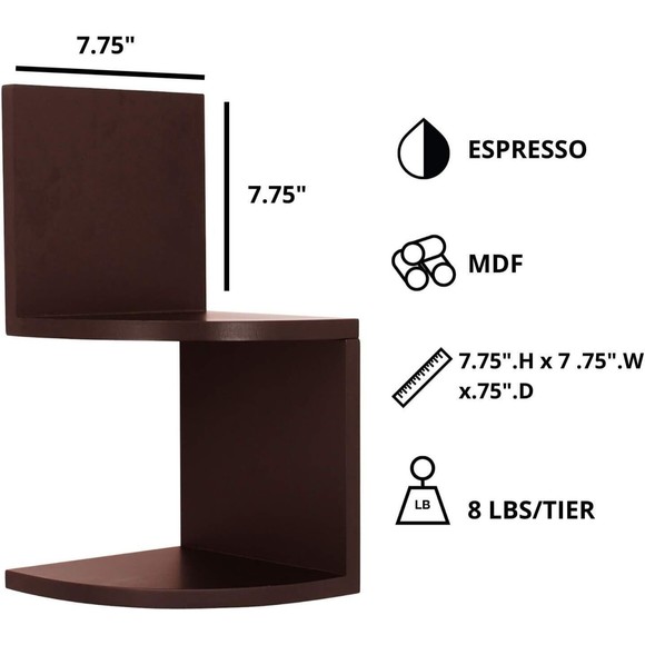 Kiera Grace Priva Corner Shelf, Set of 2, Espresso - Picture 2 of 6
